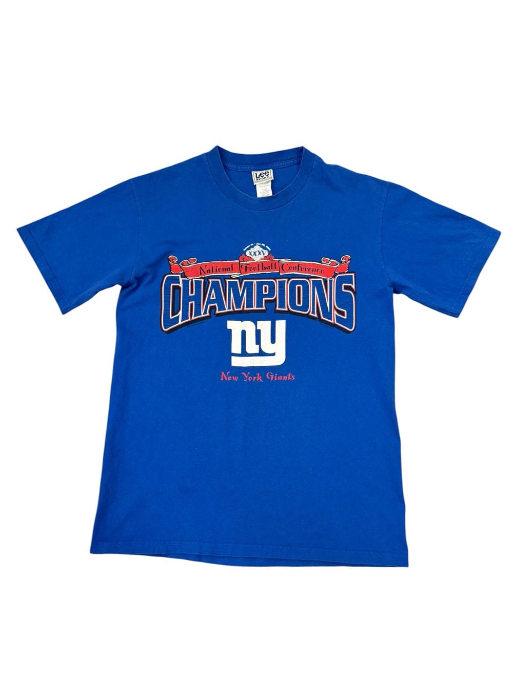 Vintage 2001 New York Giants NFC Champions T Shirt Lee Sport Blue NFL Medium